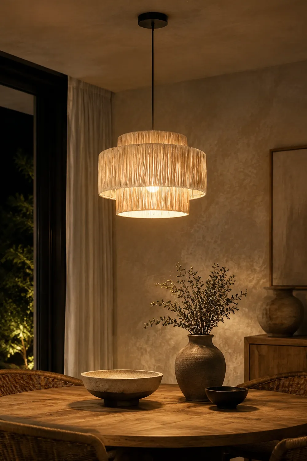 Muto Rustic Boho Rattan Pendant Light 3 Style Living Room - Lumpaz