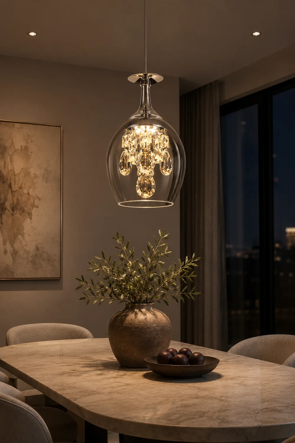 Kristy Modern Wine Glass/Crystal Pendant Light, Clear - Lumpaz