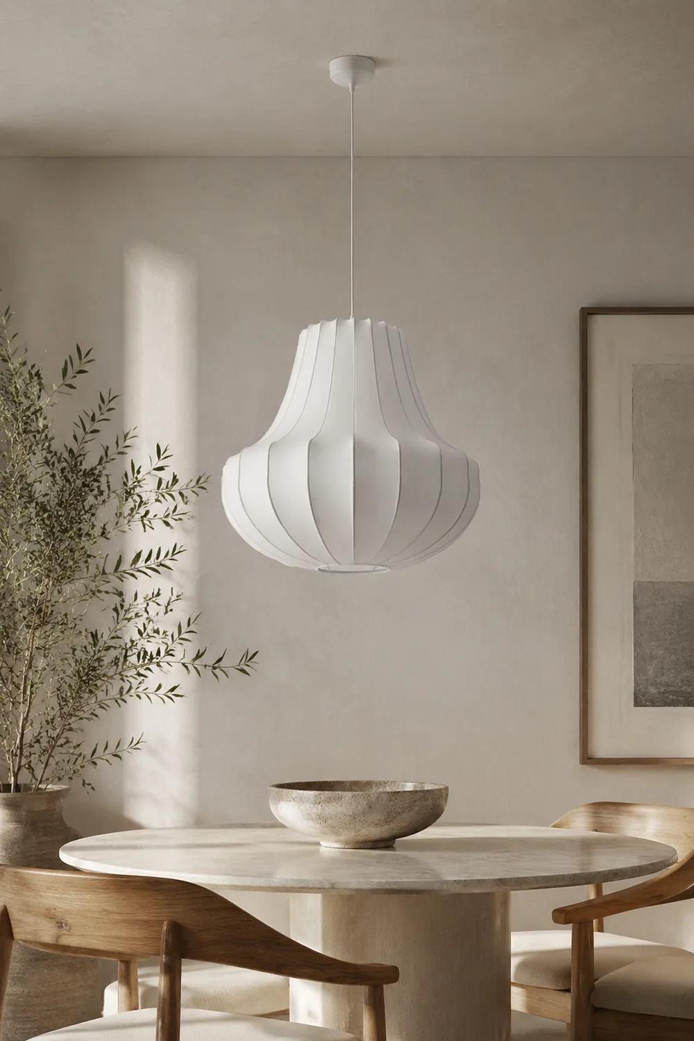 Renée Artificial Fabric Art Deco White Silk Pendant Light - Lumpaz