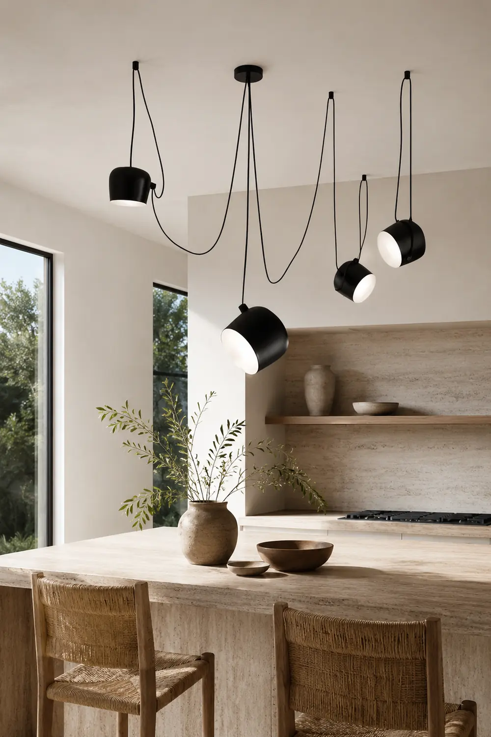 Modern Scandinavian Swag Drum Pendant Light, Black/White - Lumpaz