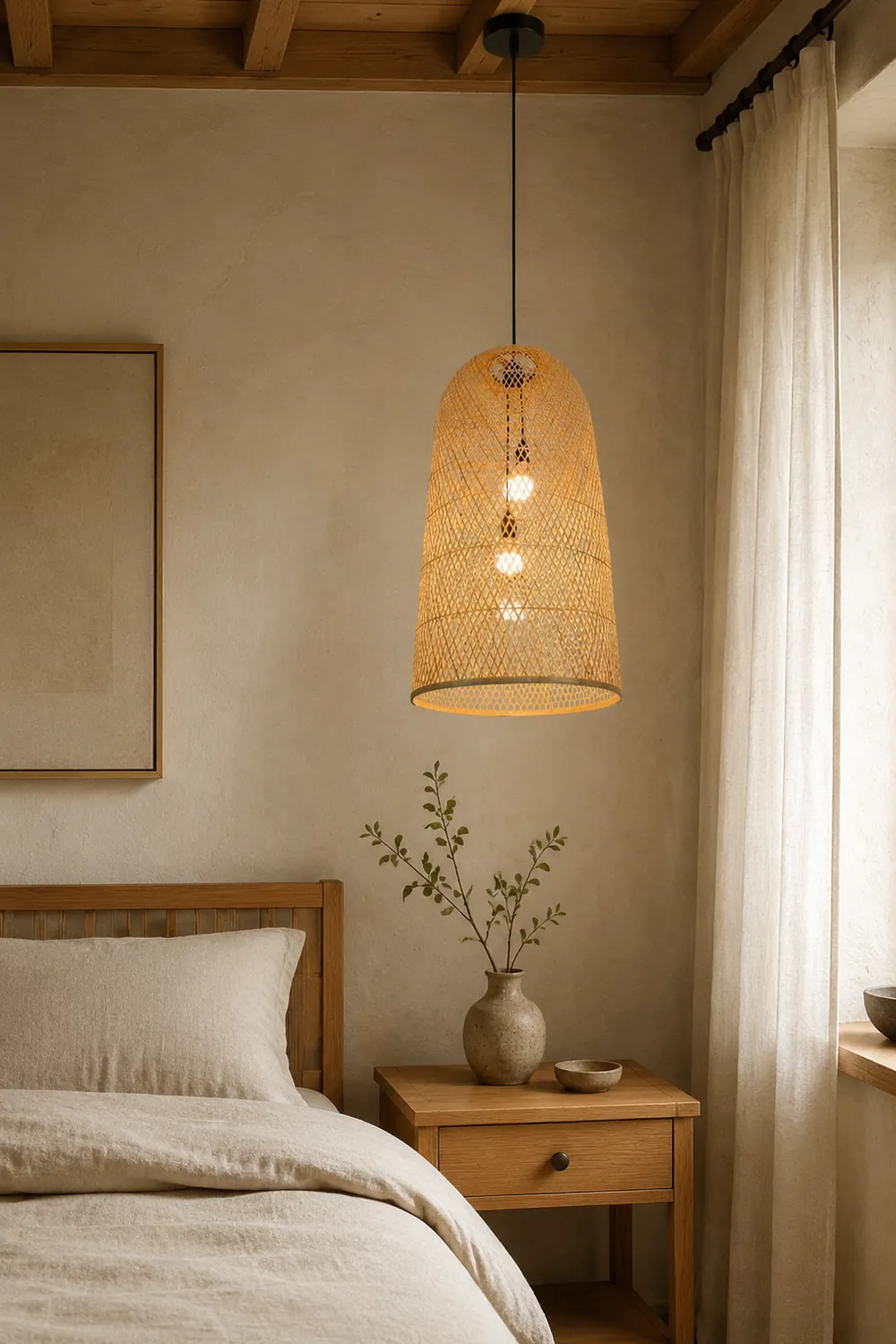 Ritta Natural Handmade Bamboo Led Pendant Light, Bedroom - Lumpaz