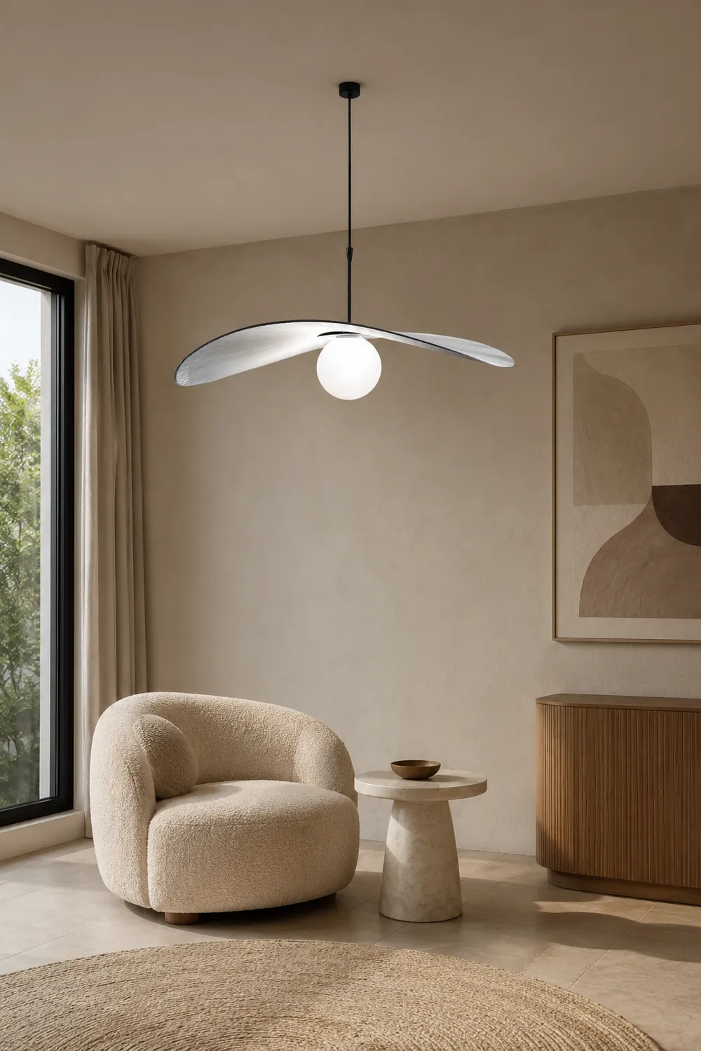 Modern LED Metal/Fabric Pendant Light Blue/White Living Room - Lumpaz