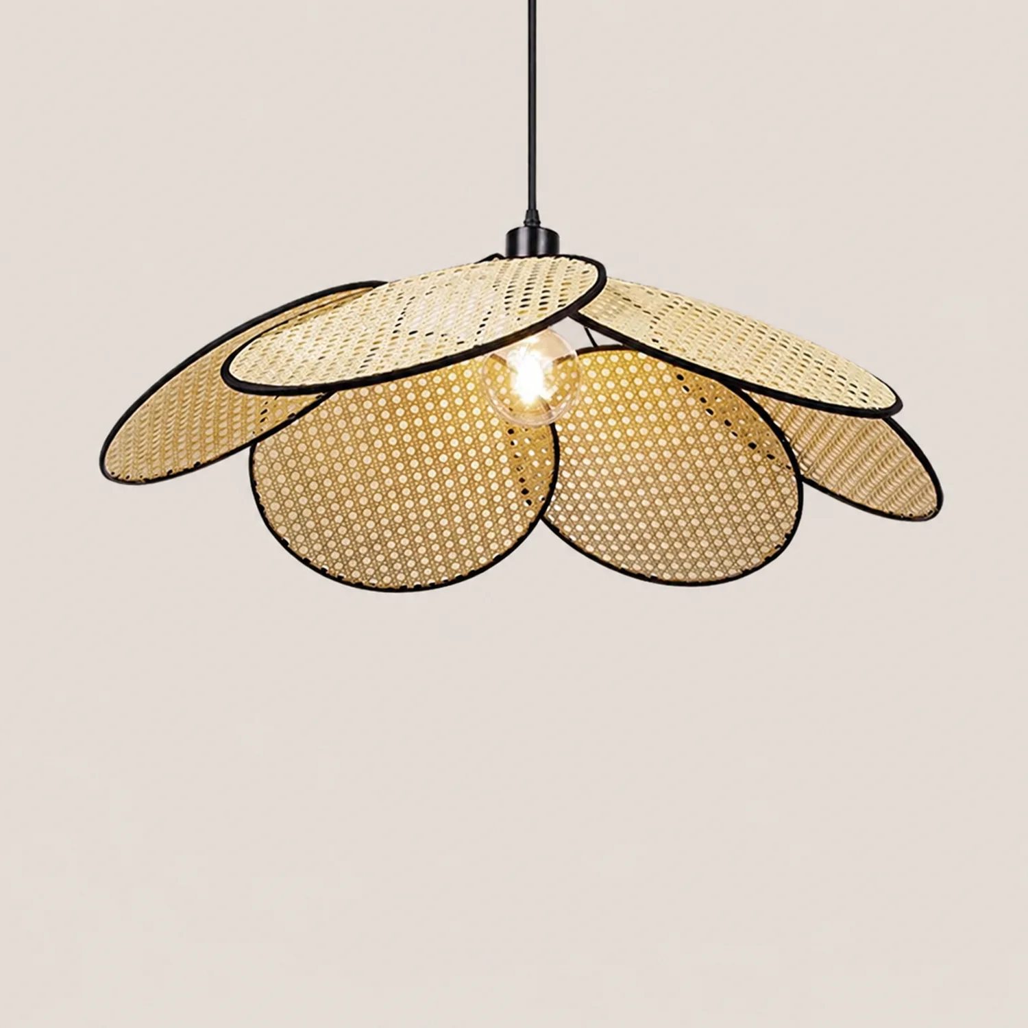Ritta Willow Weave  Rattan Pendant Light, Black/White - Lumpaz