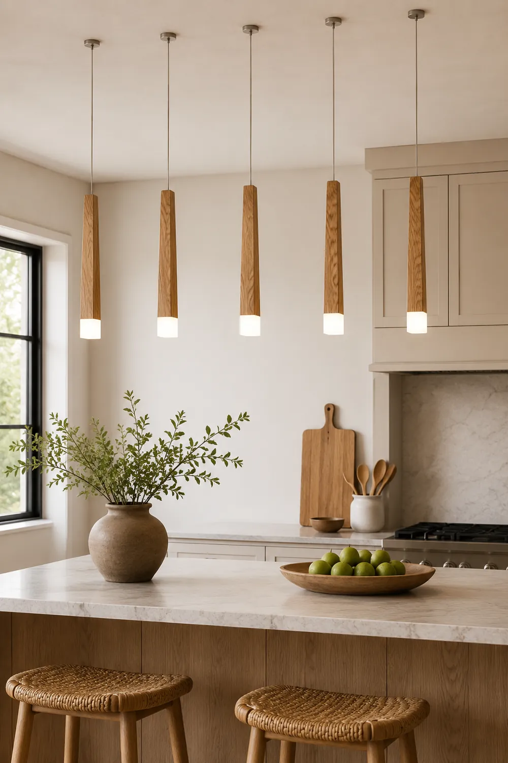Ozawa Minimalist Linear Wood/Acrylic Pendant Light, Wood - Lumpaz