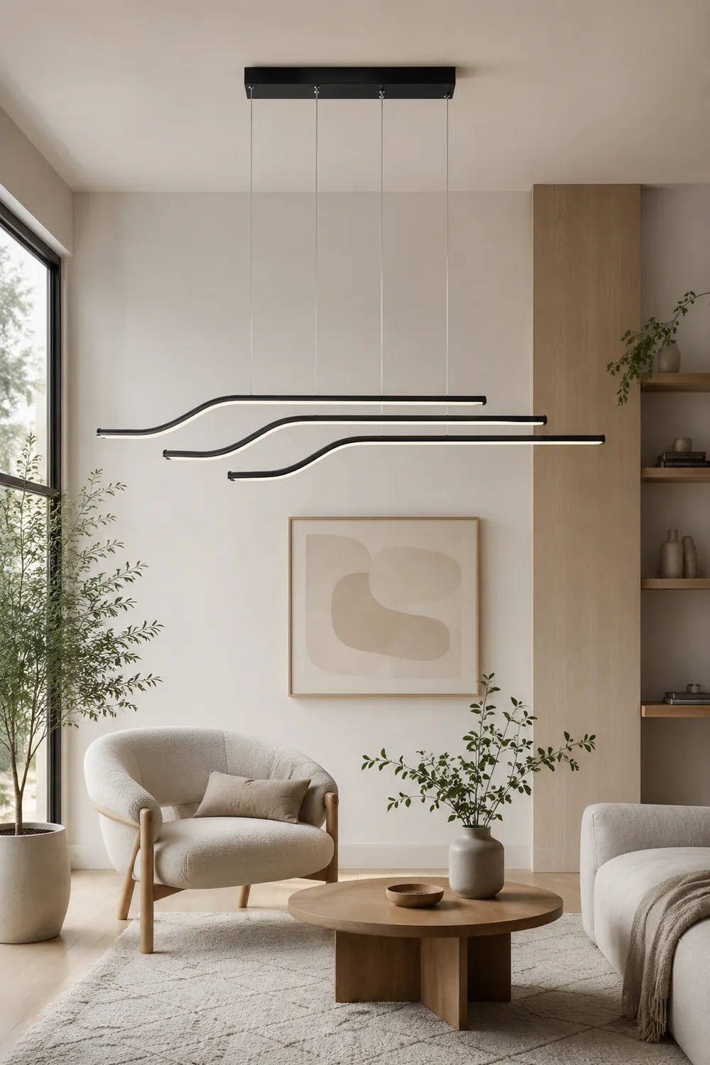 Minimalist Tri-Curved Metal Pendant Light, White/Black - Lumpaz