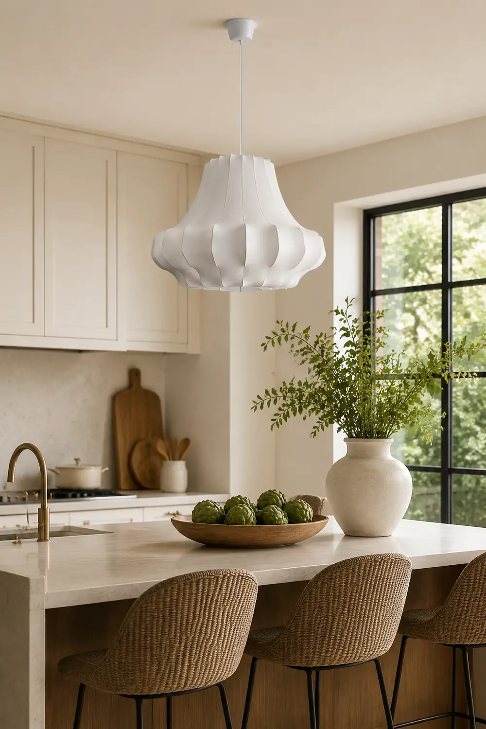 Renée Artificial Fabric Art Deco White Silk Pendant Light - Lumpaz