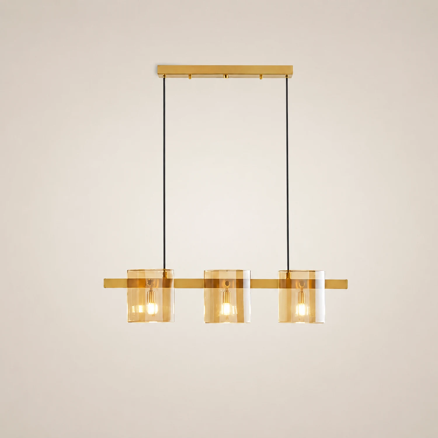 Evette Minimalist Linear Metal Pendant Light, Black/Gold - Lumpaz