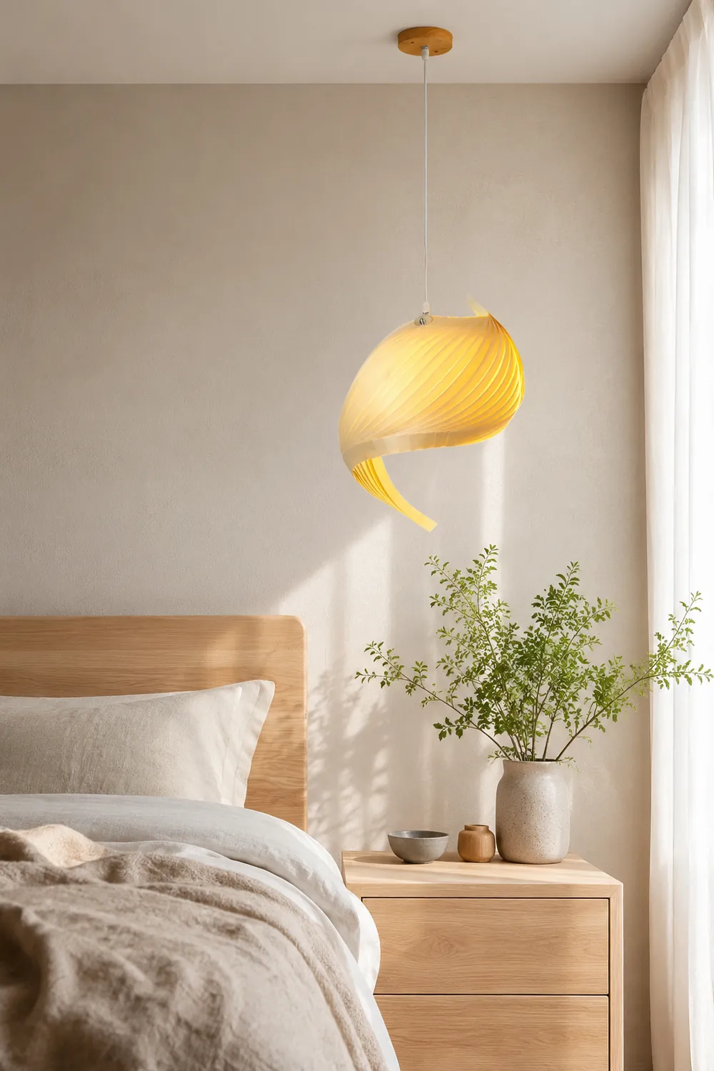 Renée Modern Conch Shell  Metal/Wood Pendant Light, Wooden - Lumpaz
