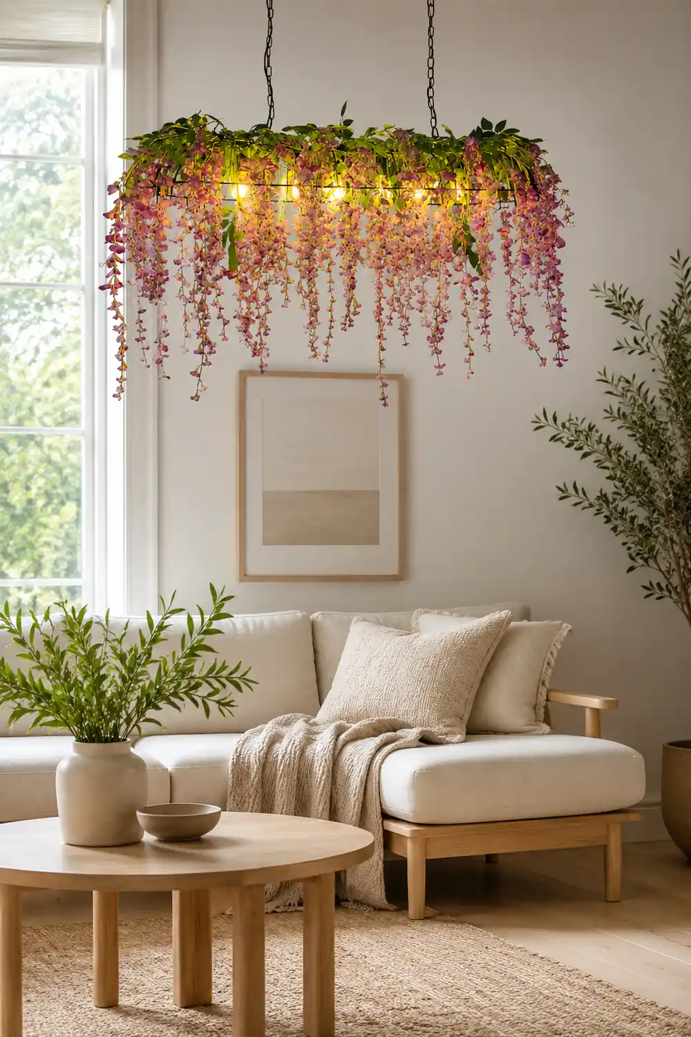 Nest Decorative Rectangular Flower Metal Pendant Light, Pink/Green - Lumpaz