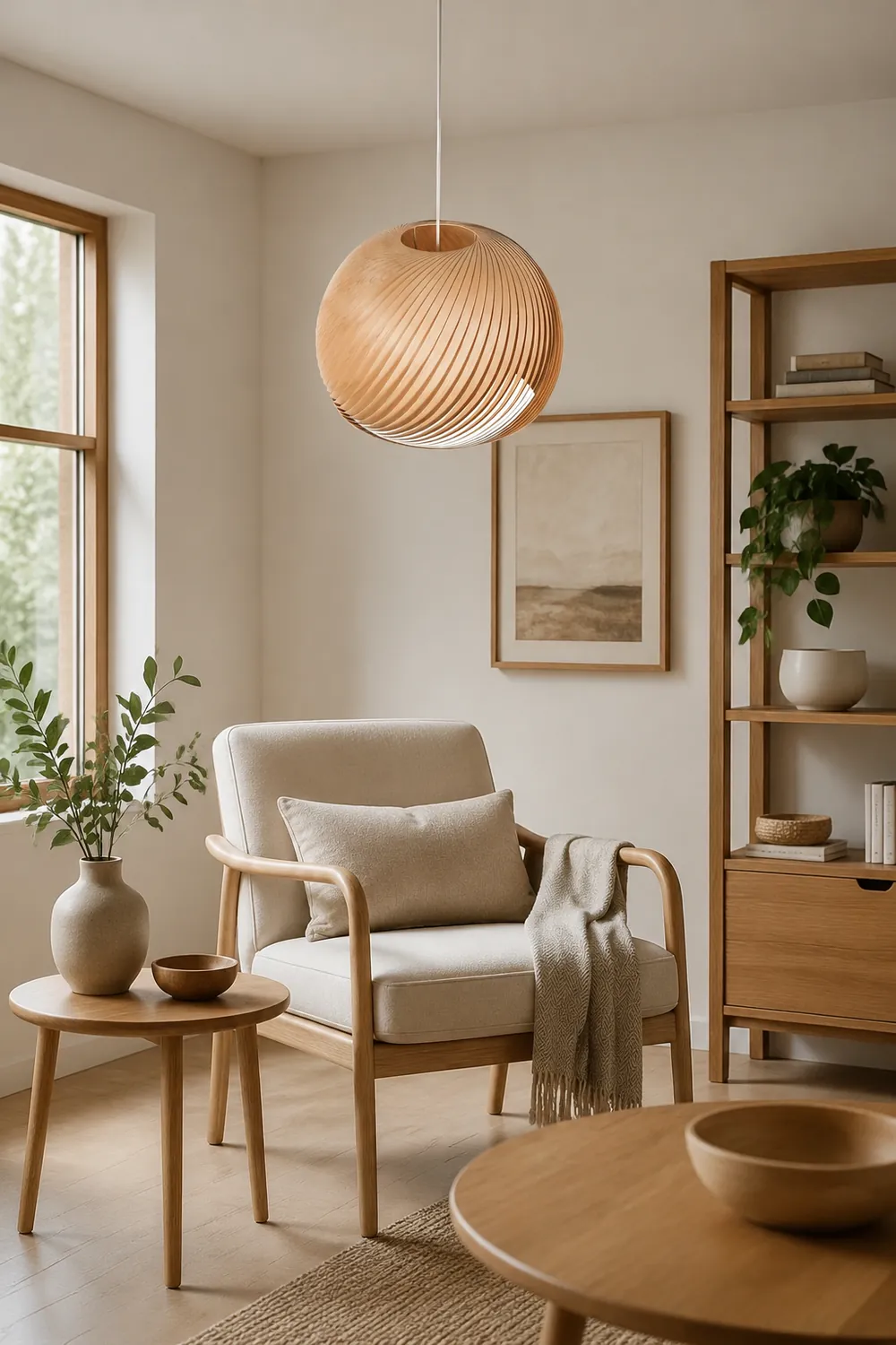 Ozawa Farmhouse Semi Metal Pendant Light, Brown/Wood - Lumpaz