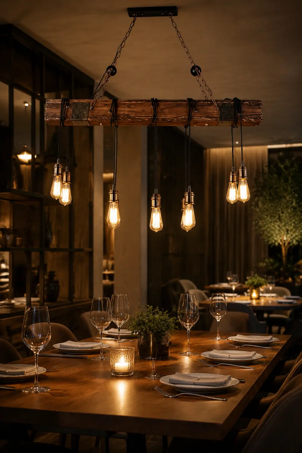 Alessio Linear Retro Wood Pendant Light, Bronze - Lumpaz