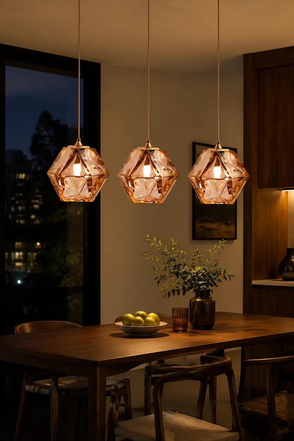 Hailie Modern Glass Multi Polygonal Pendant Light, White/Smoke Gray/Rose Gold - Lumpaz