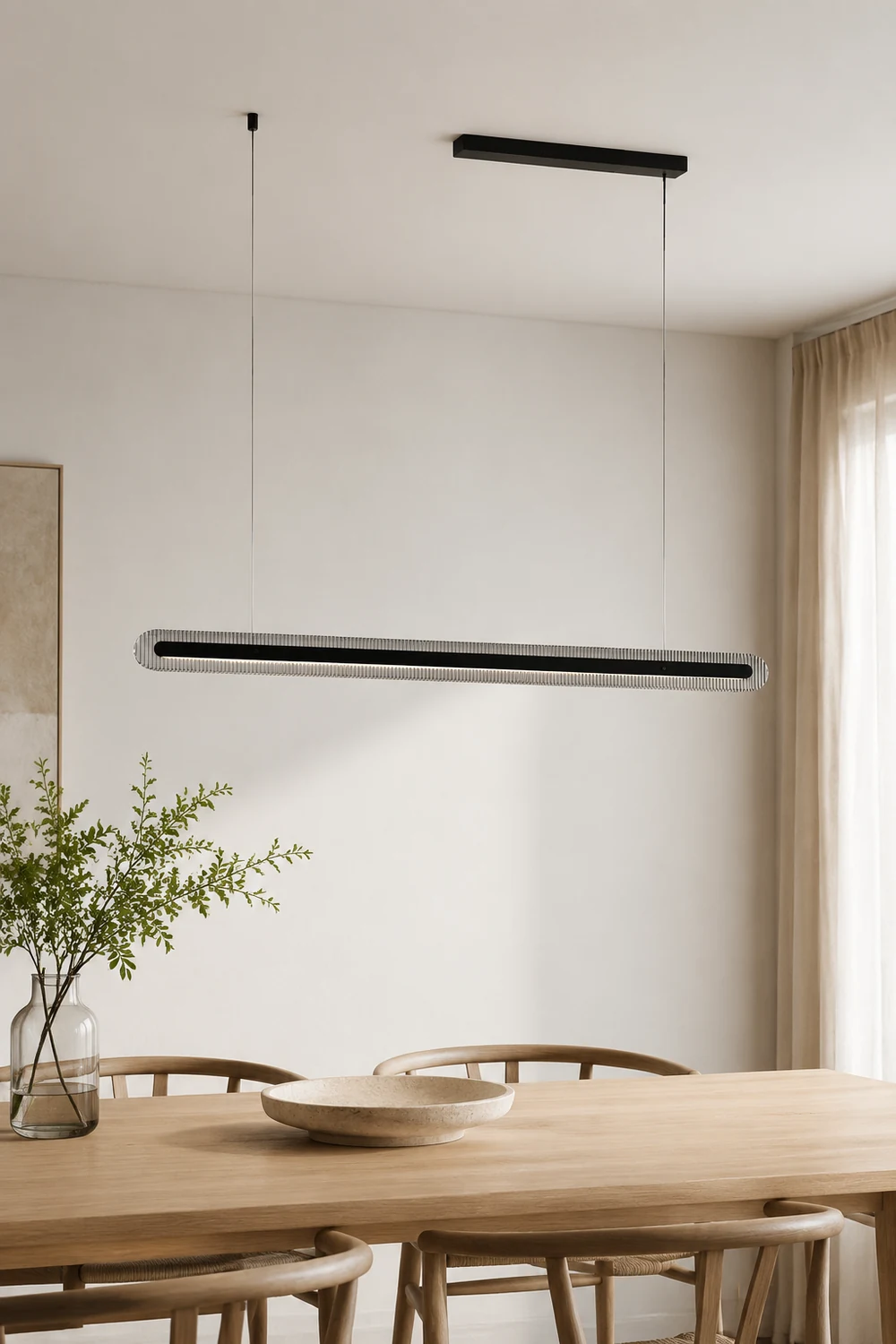 Evette  Minimalist Linear Metal/Acrylic Pendant Light, Black - Lumpaz