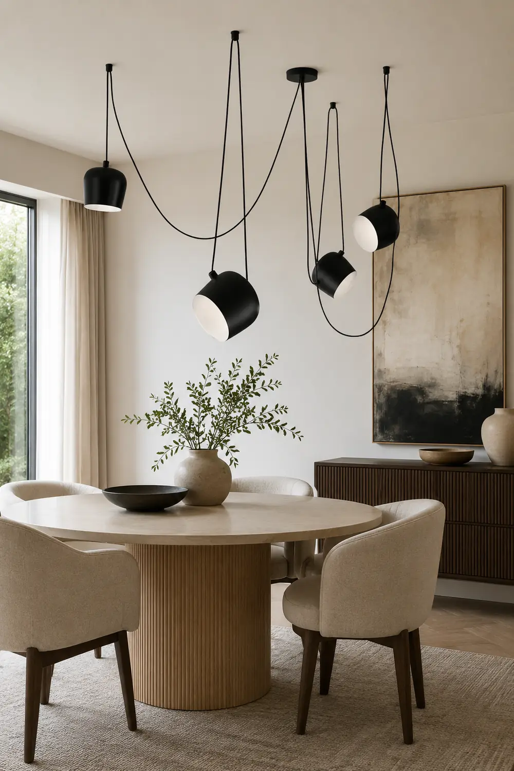 Modern Scandinavian Swag Drum Pendant Light, Black/White - Lumpaz