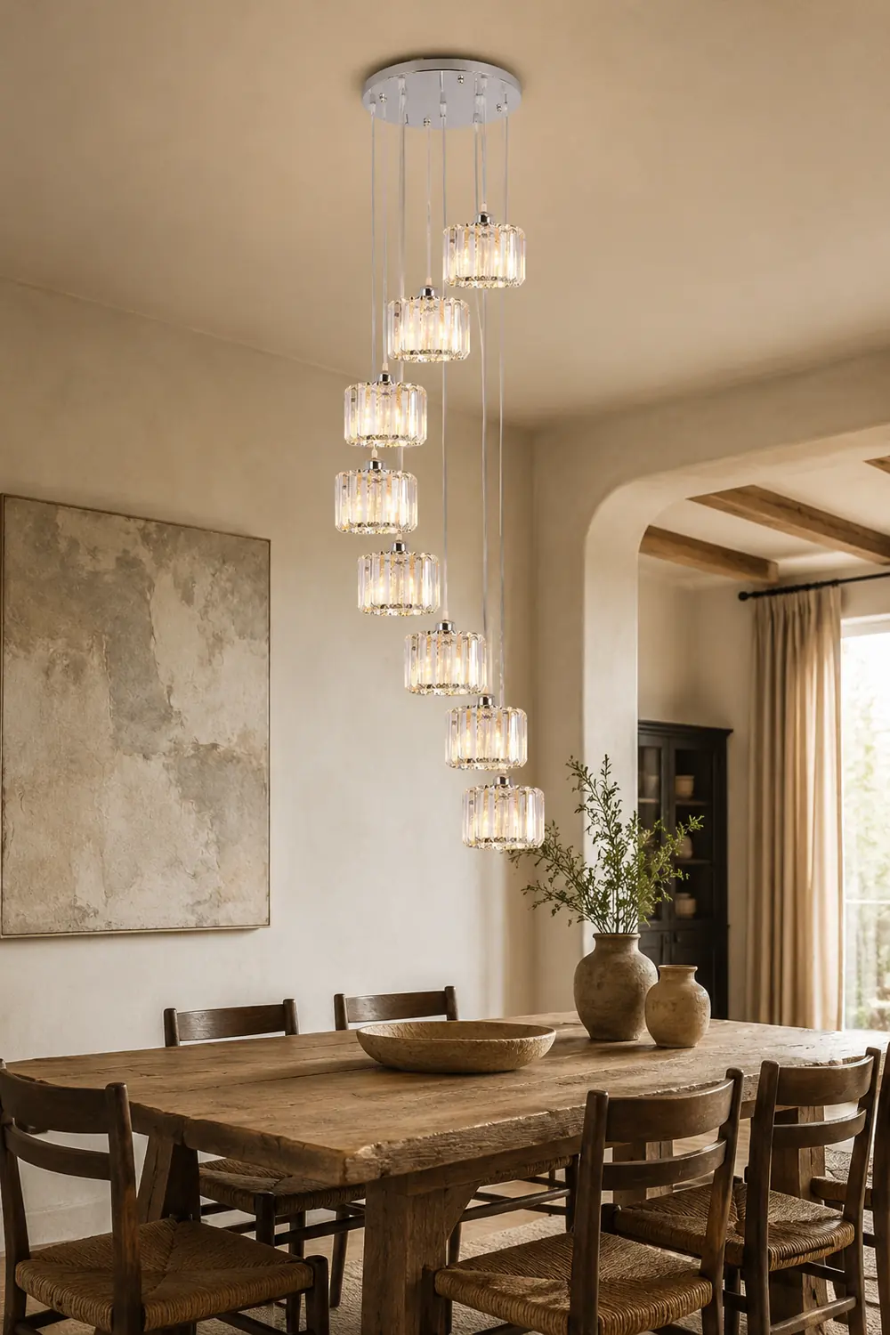 Hailie Modern Column Crystal Pendant Light, Clear, Stairs/Dining Room - Lumpaz