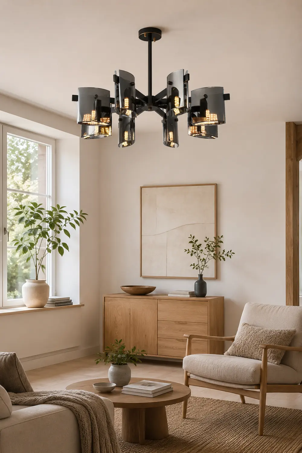 Evette Minimalist Multi Head Metal Pendant Light, Black/Gold - Lumpaz