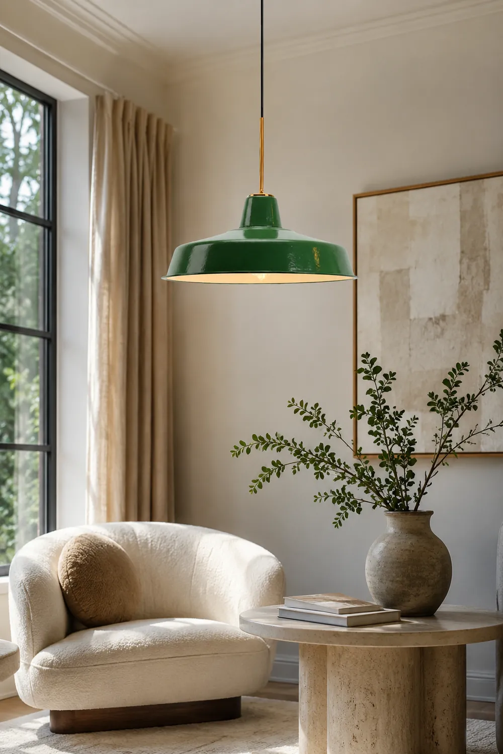 Cairns Vintage Metal Arched Pendant Light, Green - Lumpaz