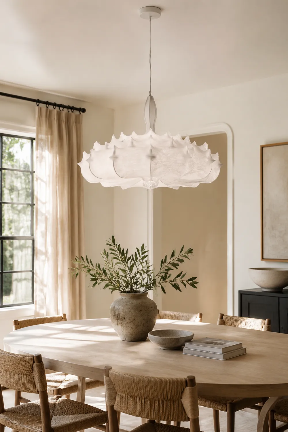 Renée Modern Artificial Silk/Metal Pendant Light,  White - Lumpaz