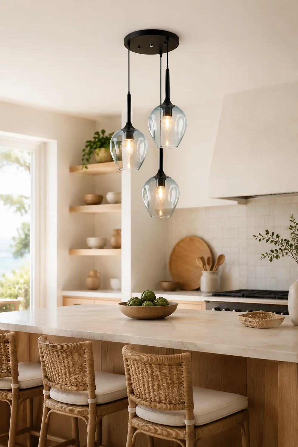 Valentina Nordic Minimalist Cluster Glass Pendant Light, Blue/Clear - Lumpaz