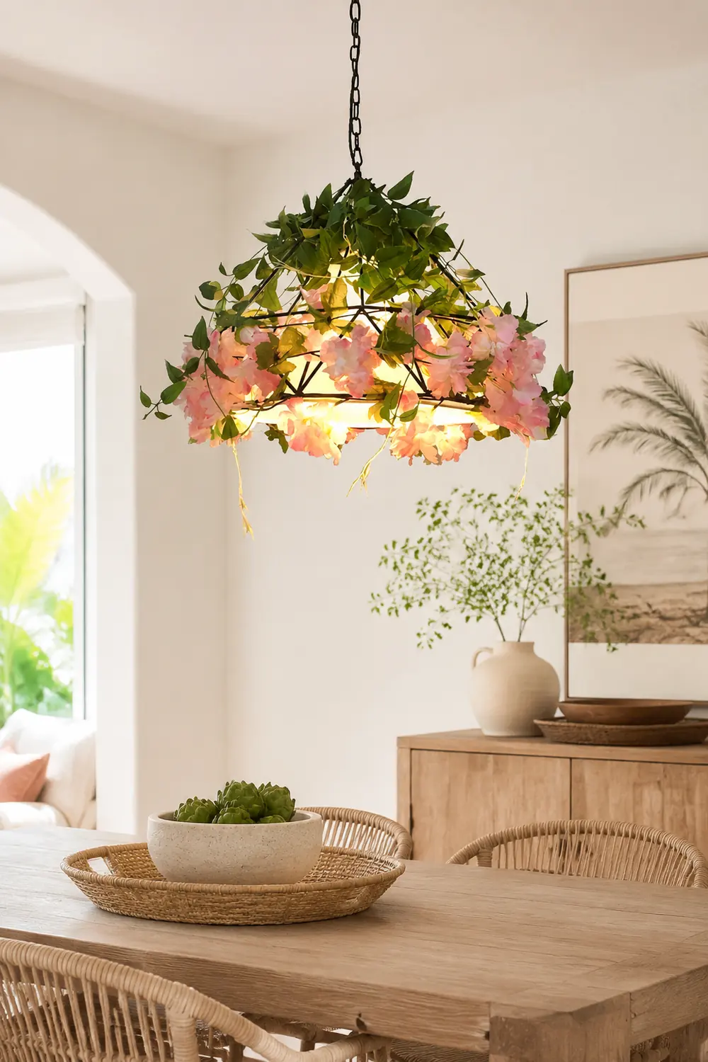 Nest Natural Decorative Flower Metal Pendant Light, Pink - Lumpaz