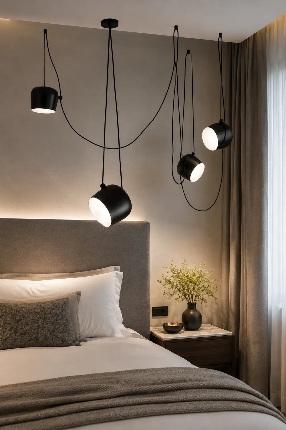 Modern Scandinavian Swag Drum Pendant Light, Black/White - Lumpaz