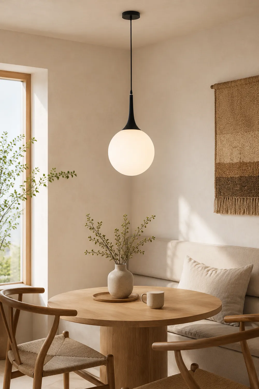 Valentina Modern Hanging Glope Glass Pendant Light, Black/White - Lumpaz