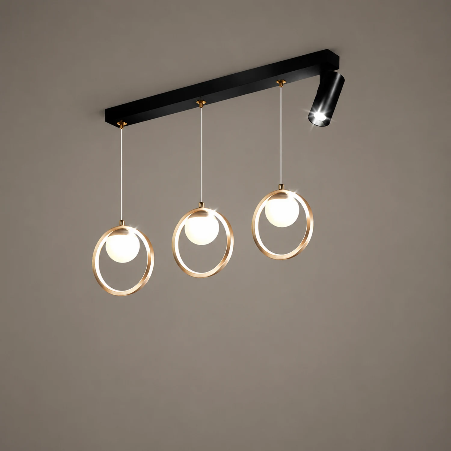 Madina Modern Metal Multi Ring Pendant Light With Spotlight, Glass/Metal - Lumpaz