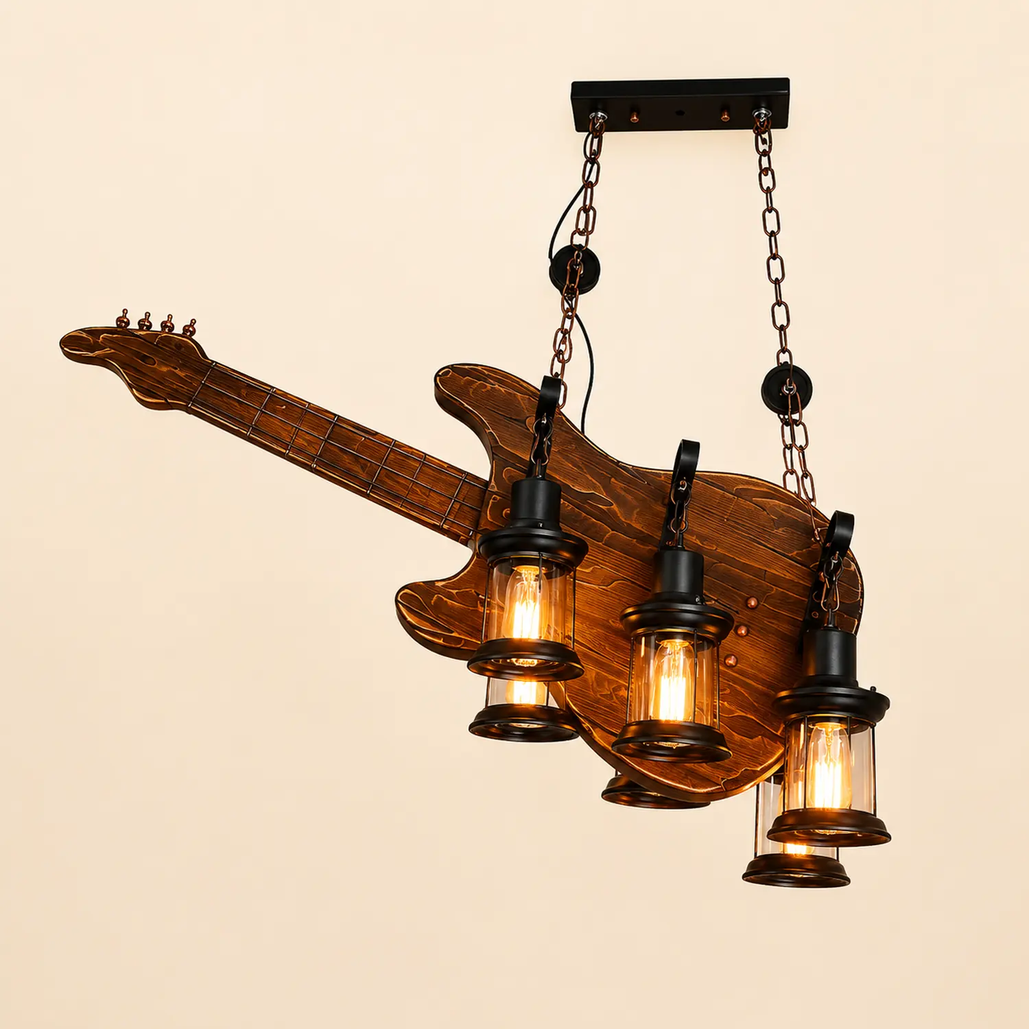 Austin Farmhouse Guitar Pendant Light, Metal/Wood, Walnut - Lumpaz