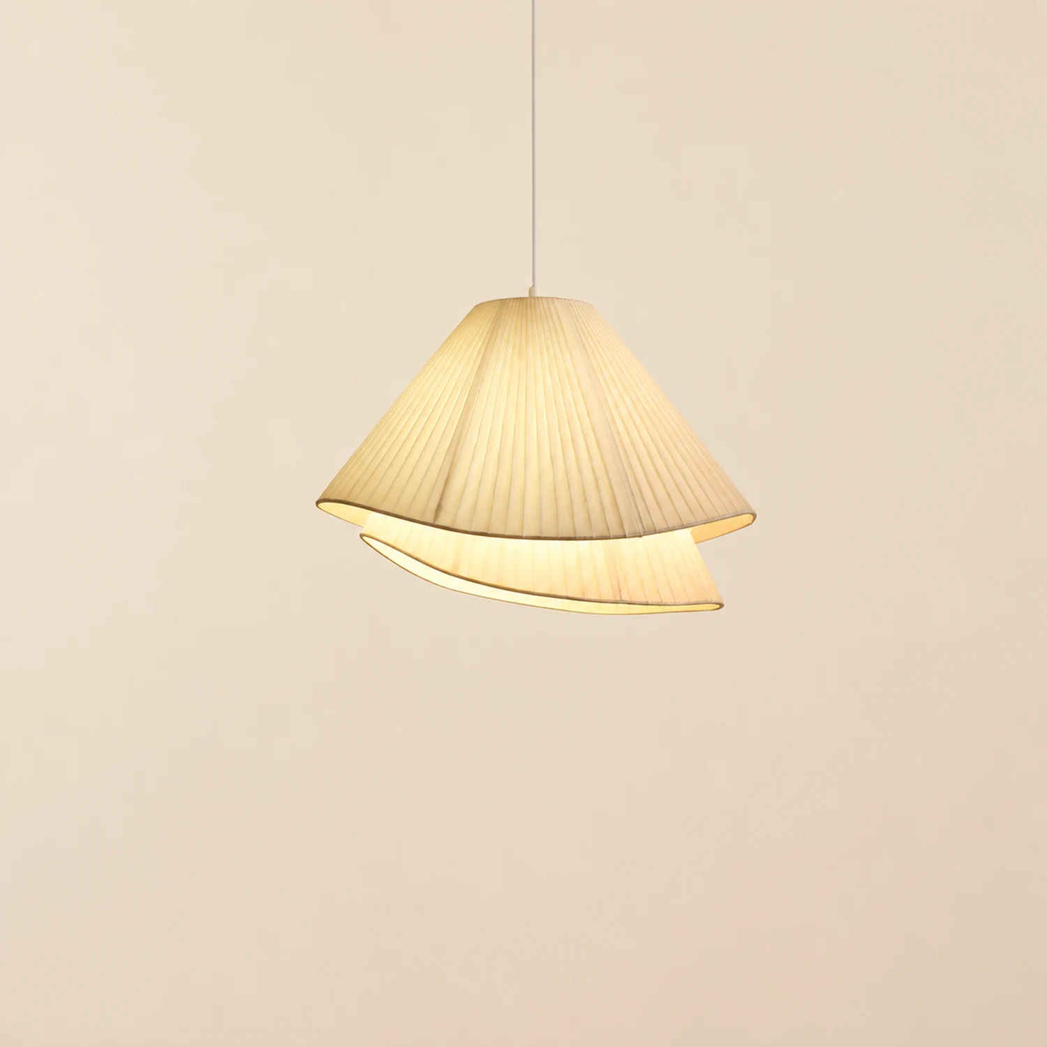 Renée Minimalist Double Overlap Fabric LED Pendant Light, White - Lumpaz
