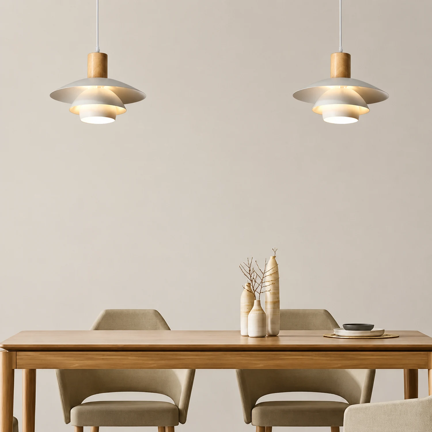 Morandi Modern LED Pendant Light White/Wood Metal Bedroom/Living Room - Lumpaz