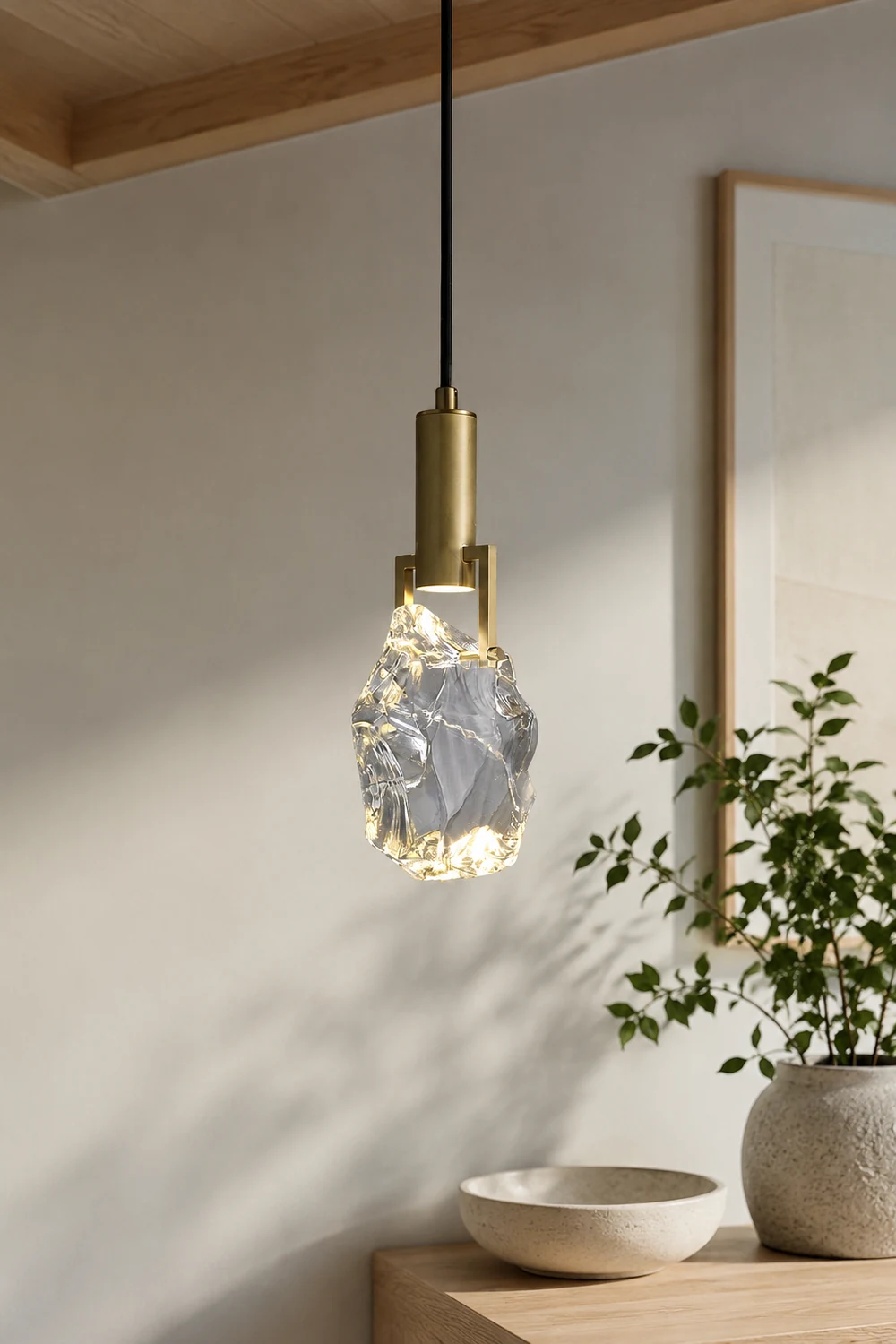 Kristy Modern Drop Crystal Pendant Light, Brass - Lumpaz