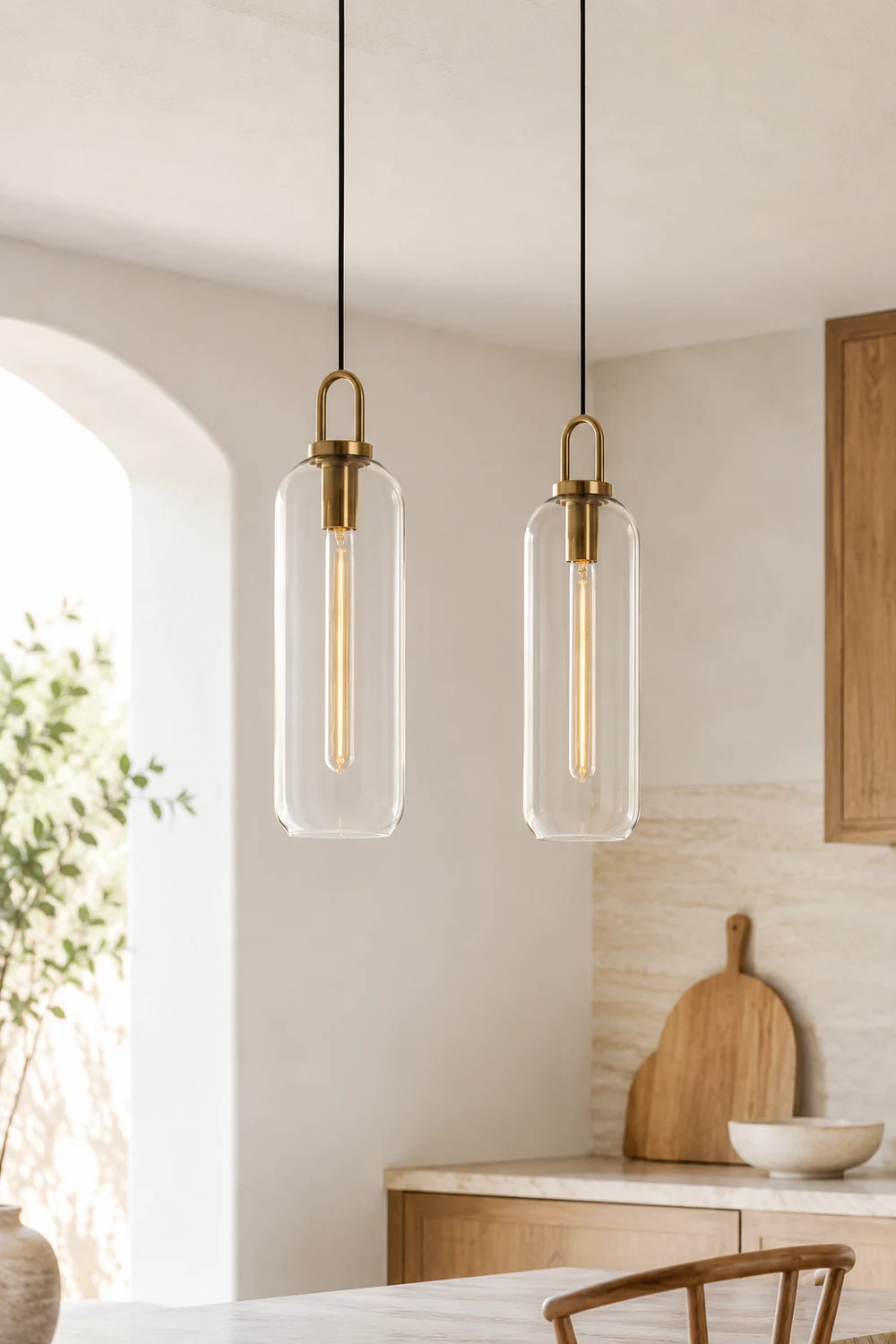Hailie Clear& Glass Cylinder Pendant Light, 2 Color - Lumpaz