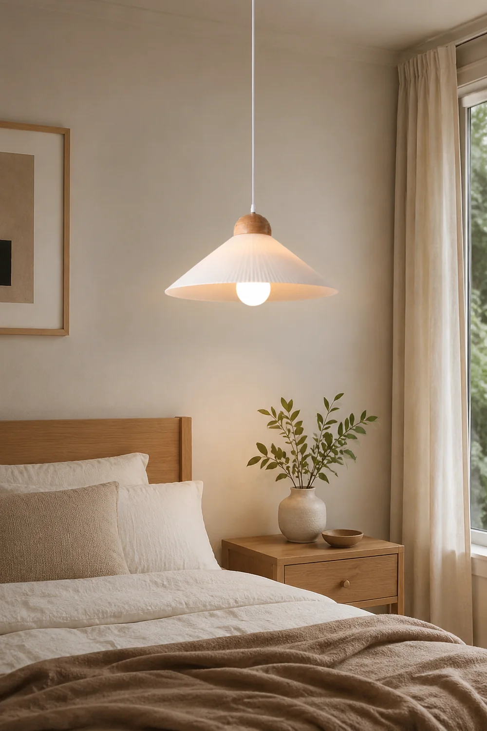 Ozawa Designer Pleated Brown Wood/Glass Pendant Light - Lumpaz
