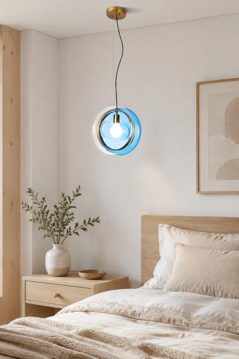 Hailie Art Round Glass Pendant Light, Metal&Glass, 6 Color - Lumpaz