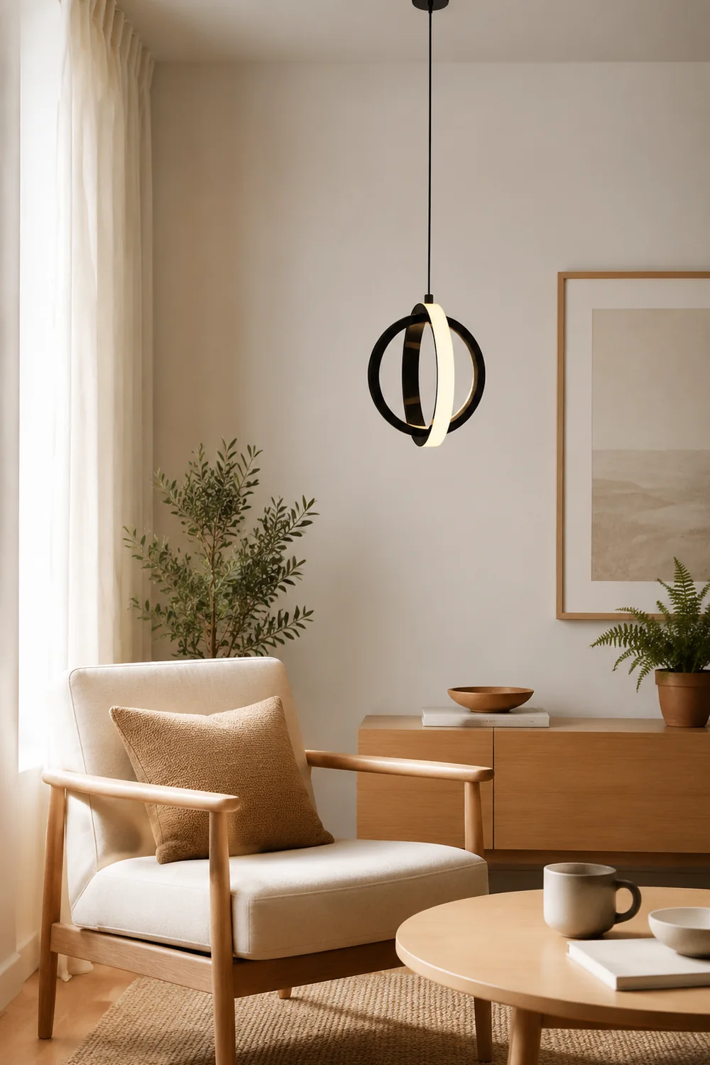 Lynch Pendant Light Spherical Modern, Metal, Black/Gold, Kitchen - Lumpaz