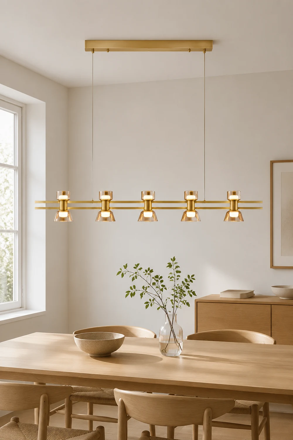 Evette Modern Linear Linear Metal Pendant Lamp, Black/Golden - Lumpaz