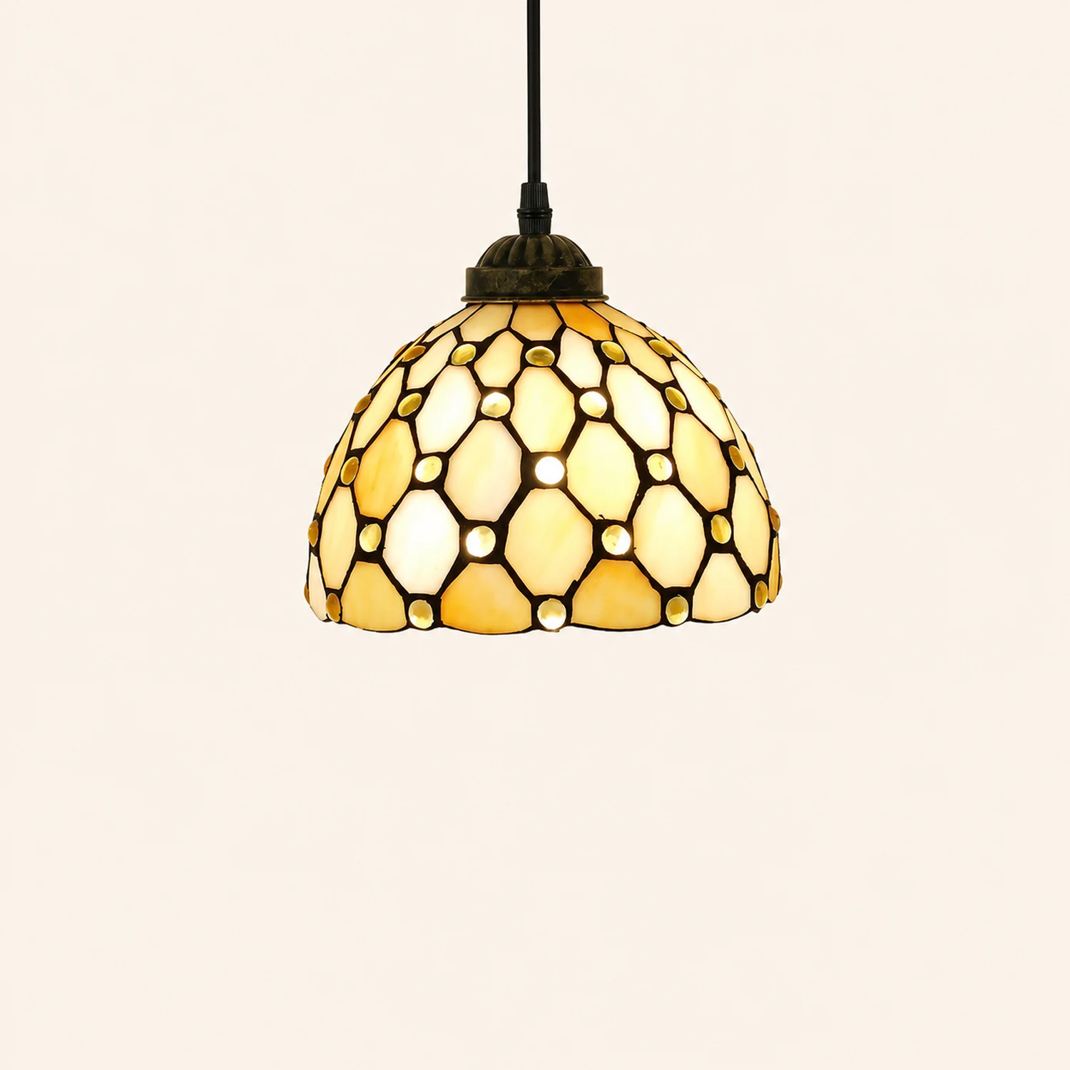 Alessio Tiffany Multicolor Bell Pendant Light, Yellow/Beige/Brown/Khaki/Blue/Purple - Lumpaz