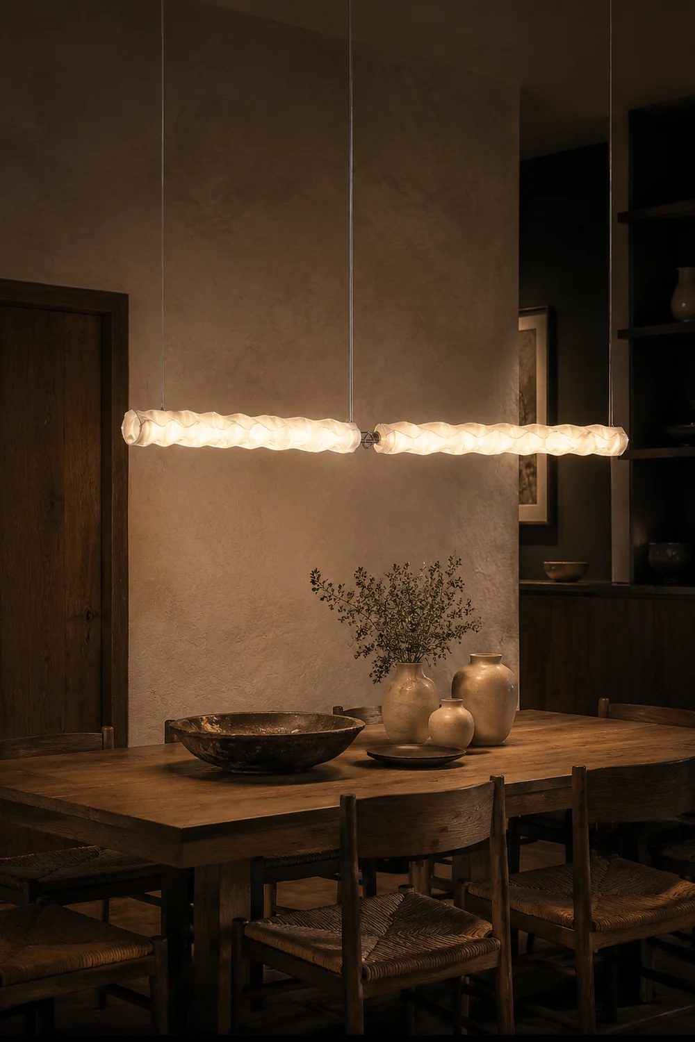 Nazifa Designer pleated Modern Strip Pendant Light, Dining Room - Lumpaz