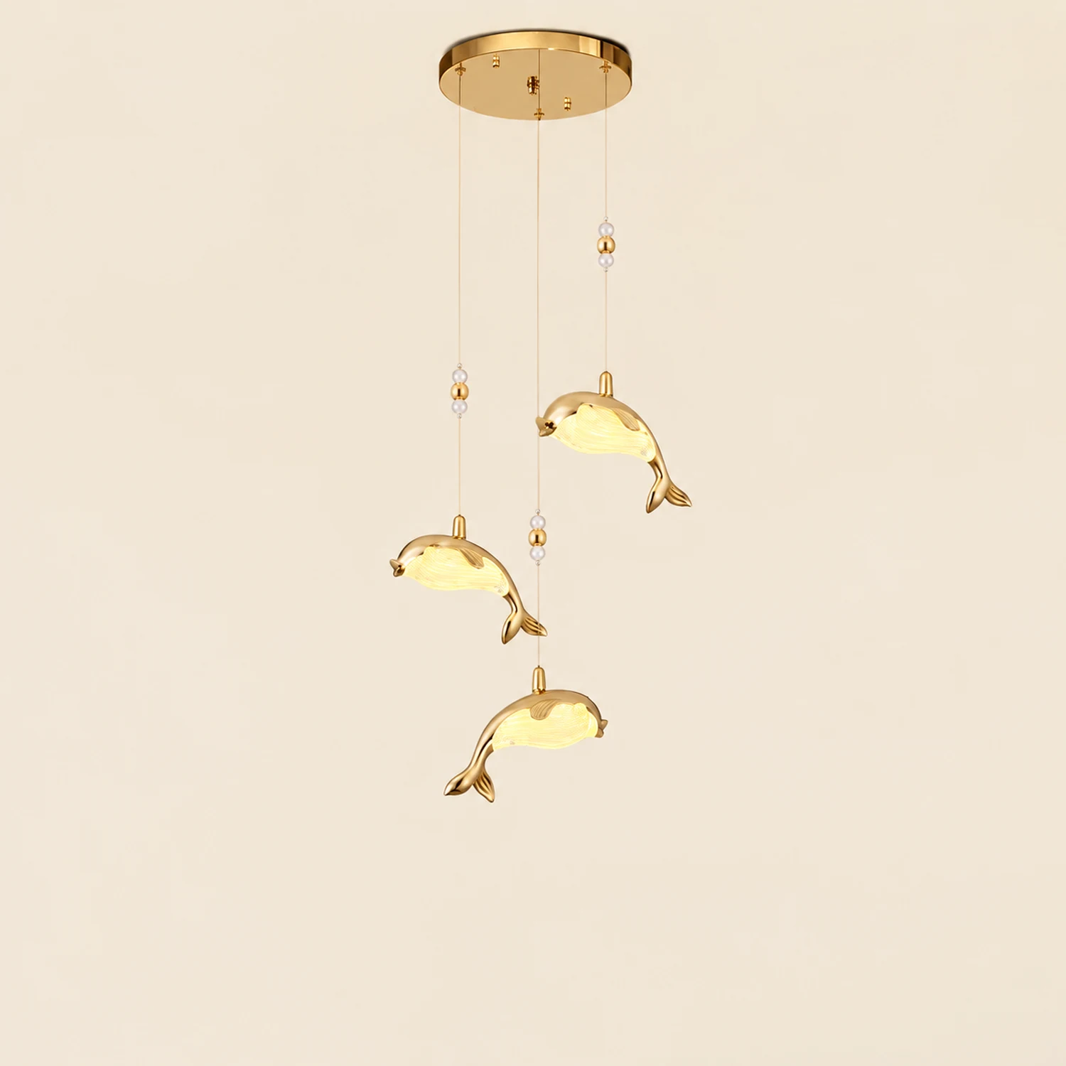 Jibril Modern Dolphin Metal Pendant Light, Gold, Metal/Acrylic - Lumpaz