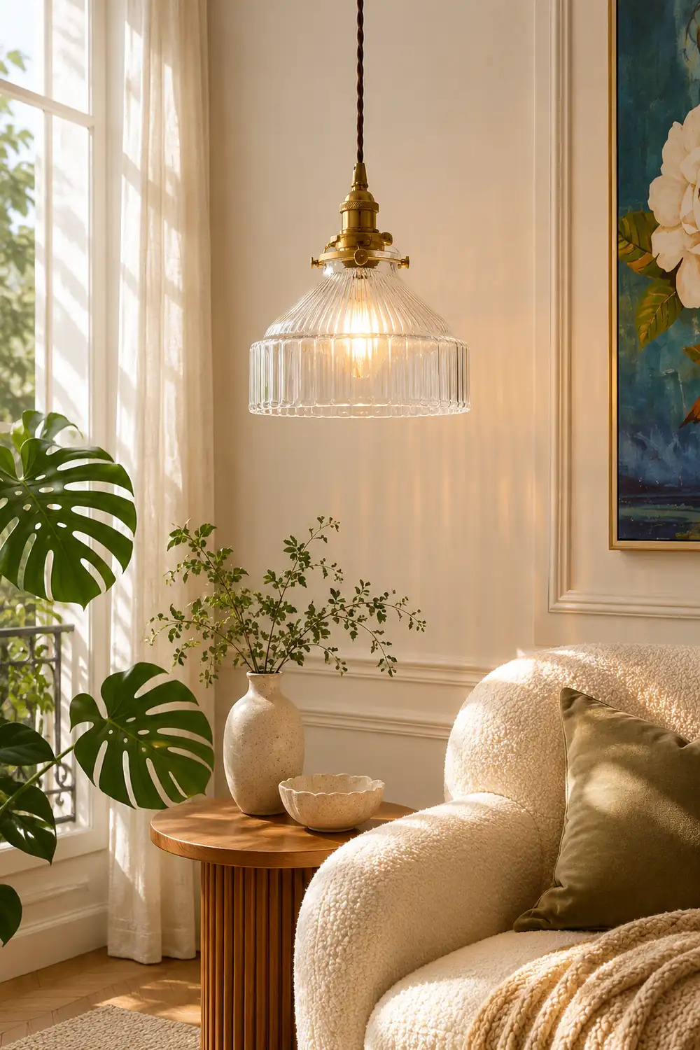 Cairns Pendant Light Dome Vintage, Glass, Brass/Black, Dining Room - Lumpaz