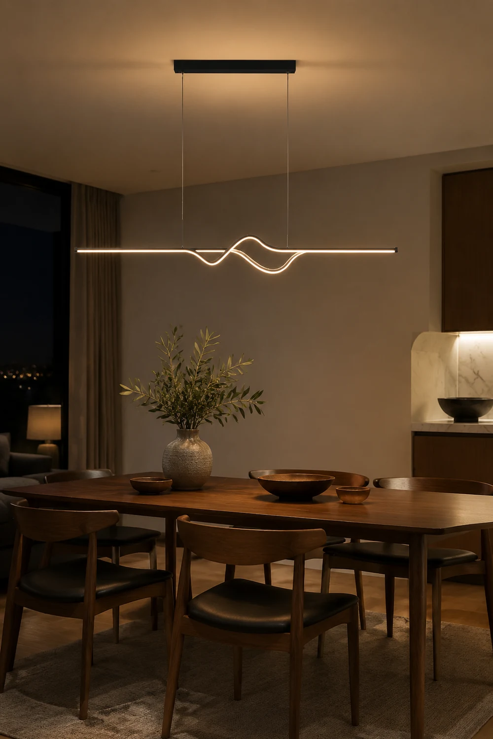 Modern Linear Metal Pendant Light, Black/White/Gray - Lumpaz