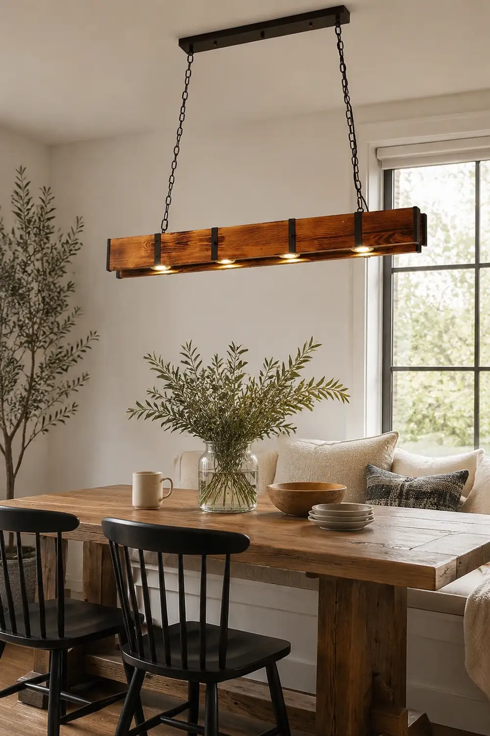 Alessio Vintage Linear Wood Pendant Light, Living Room/Restaurant - Lumpaz