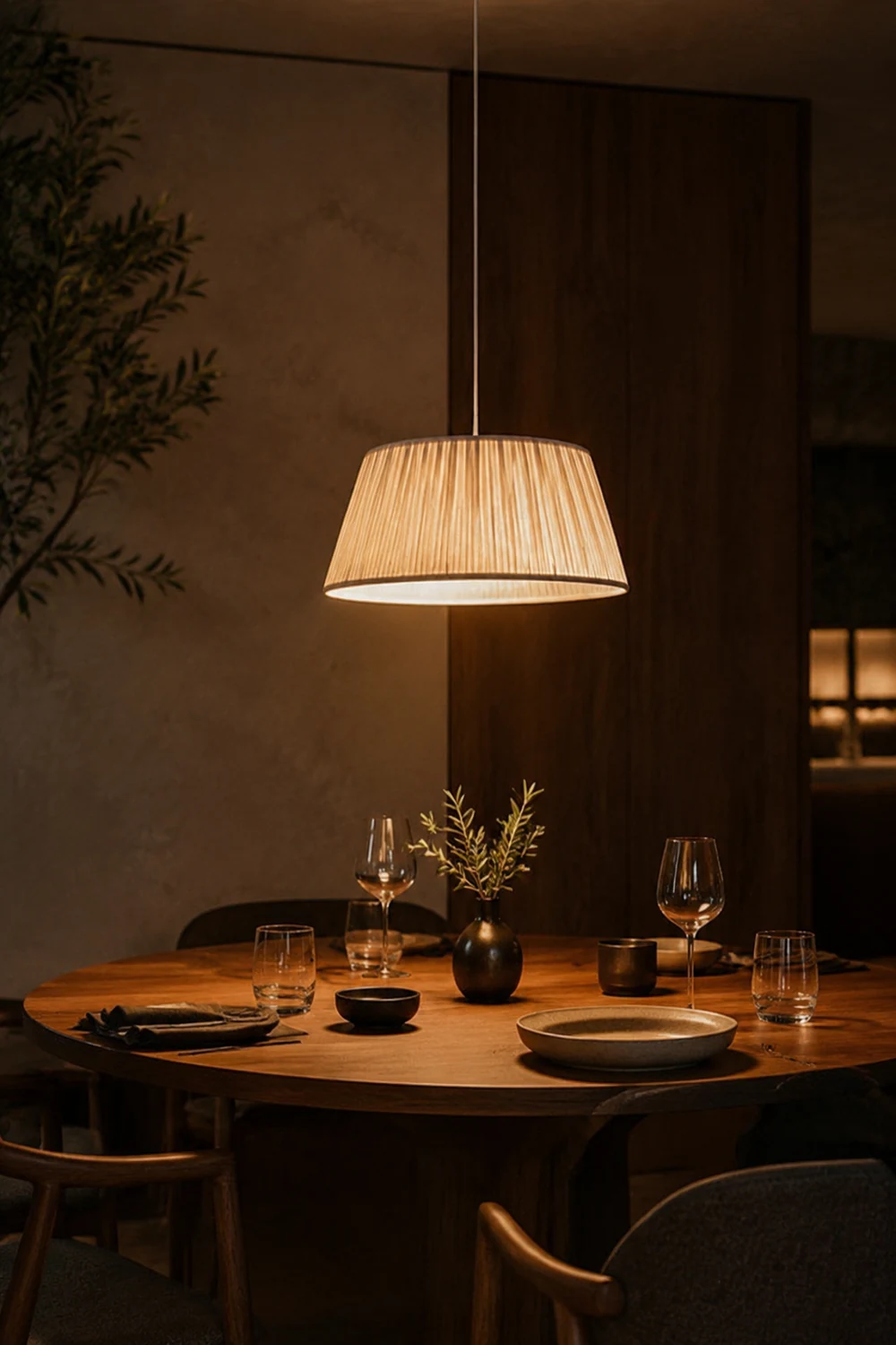 Renée Pleated Pendant Light Wabi Sabi, Metal/Fabric, Living Room - Lumpaz