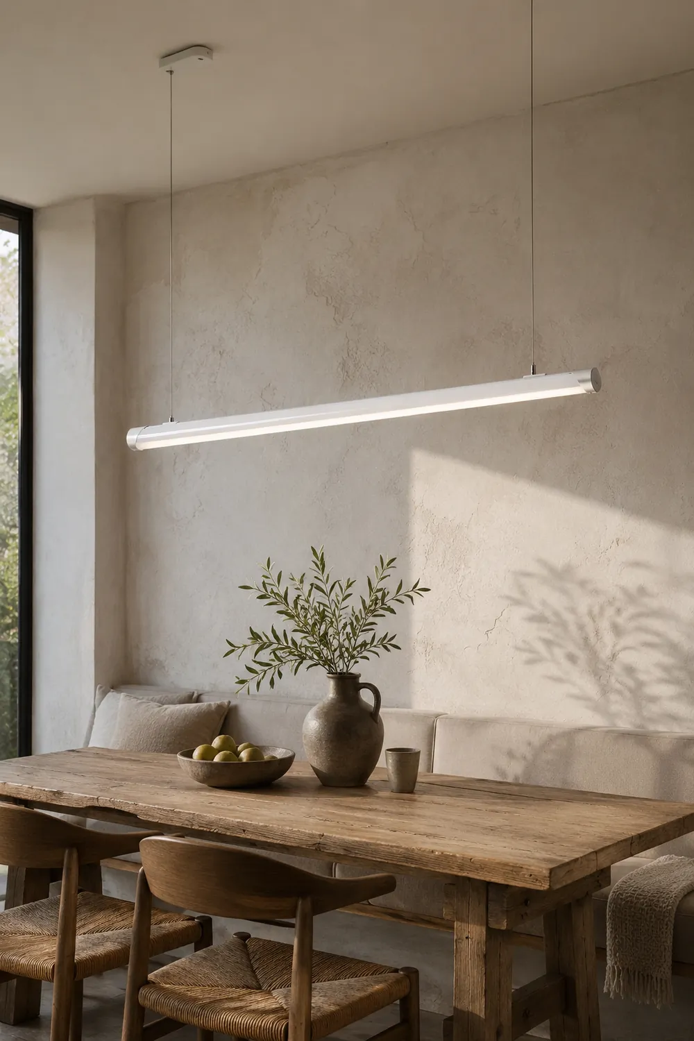Minimalist Tube Glass/Metal Pendant Light, White, Dining Room - Lumpaz