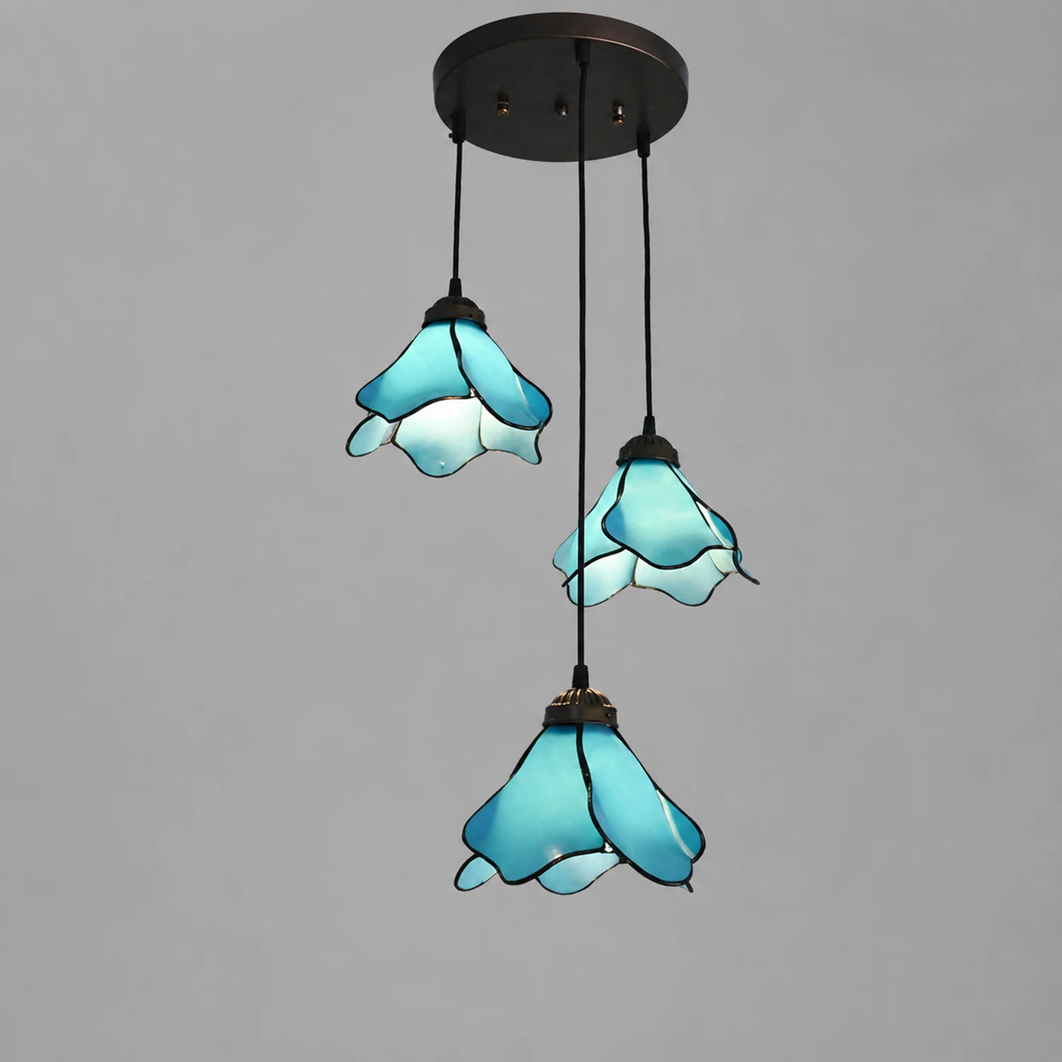 Félicie Flower Stained Glass Pendant Light, Blue/Pink, 1/3 Heads - Lumpaz