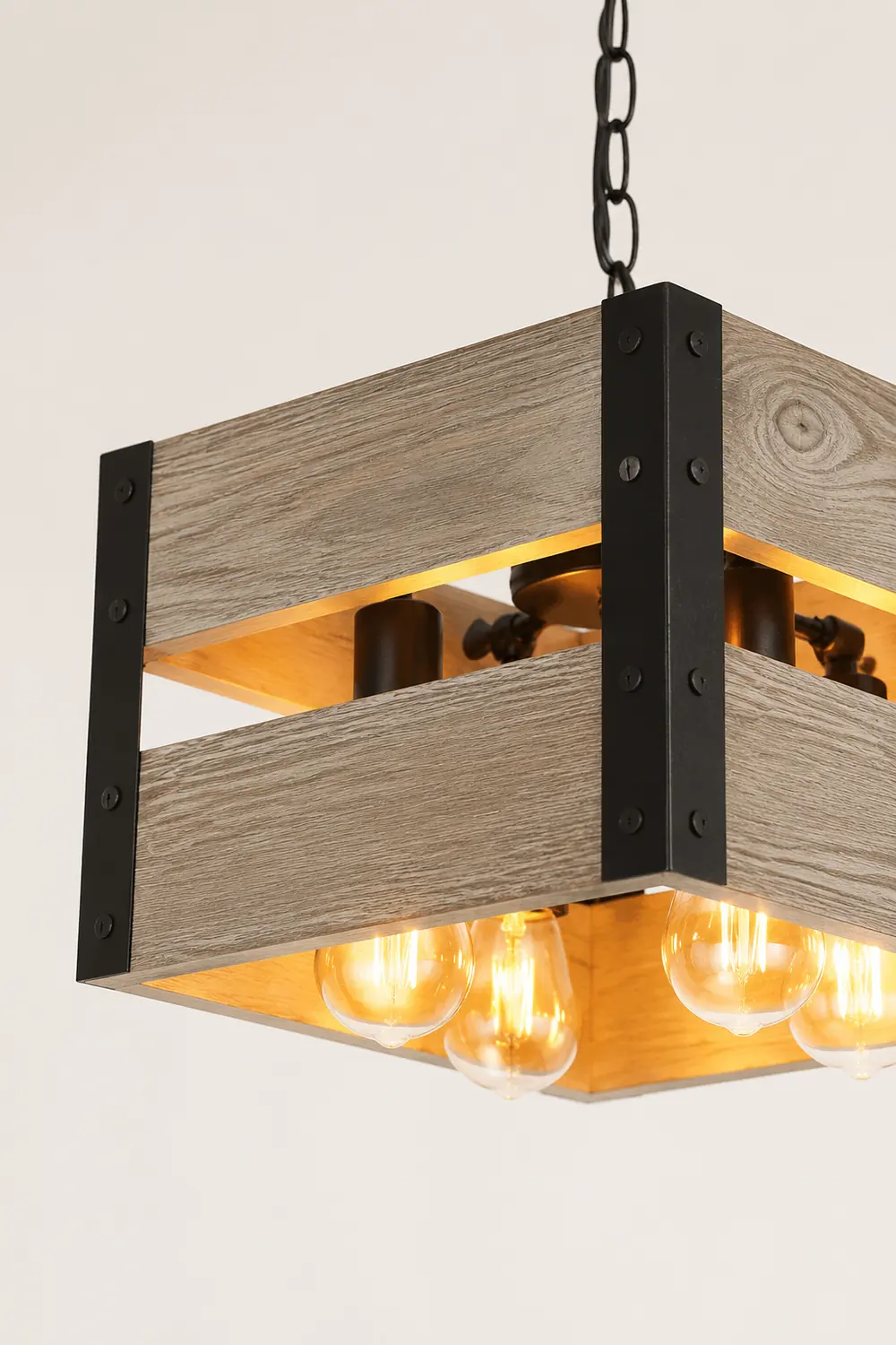 Alessio Retro Square Metal & Wood Pendant Light, 4 Heads, 2 Style - Lumpaz
