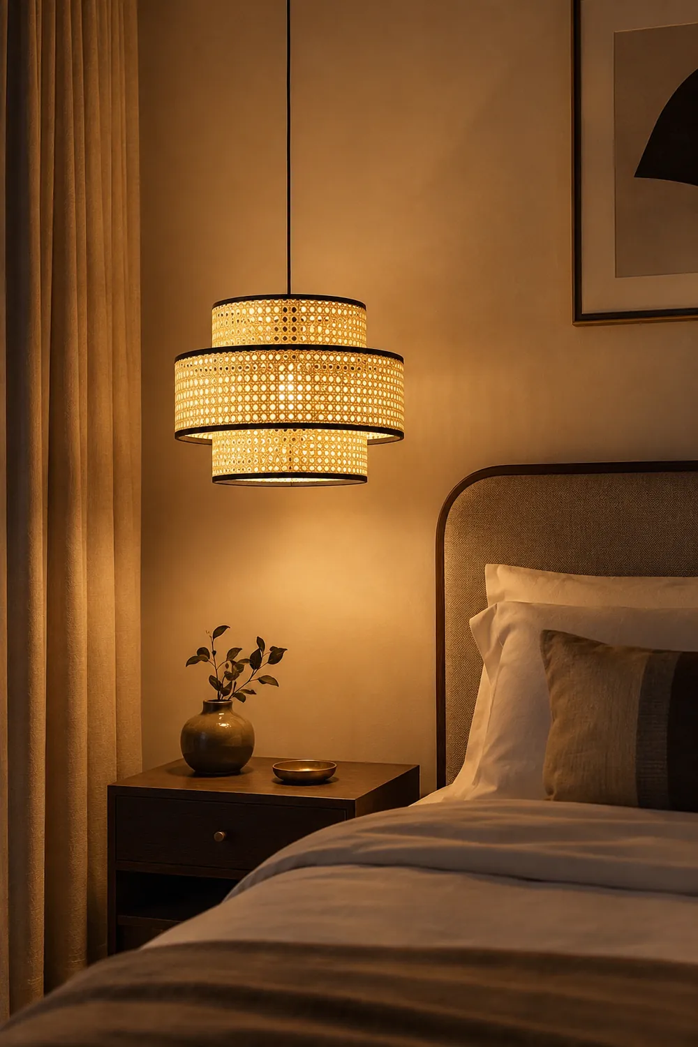 Ritta Japanese Rattan Pendant Light, Tri-Layer - Lumpaz