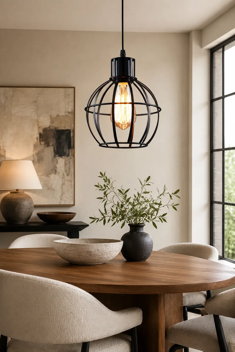 Alessio Industrial Metal Cage Pendant Light, Black - Lumpaz