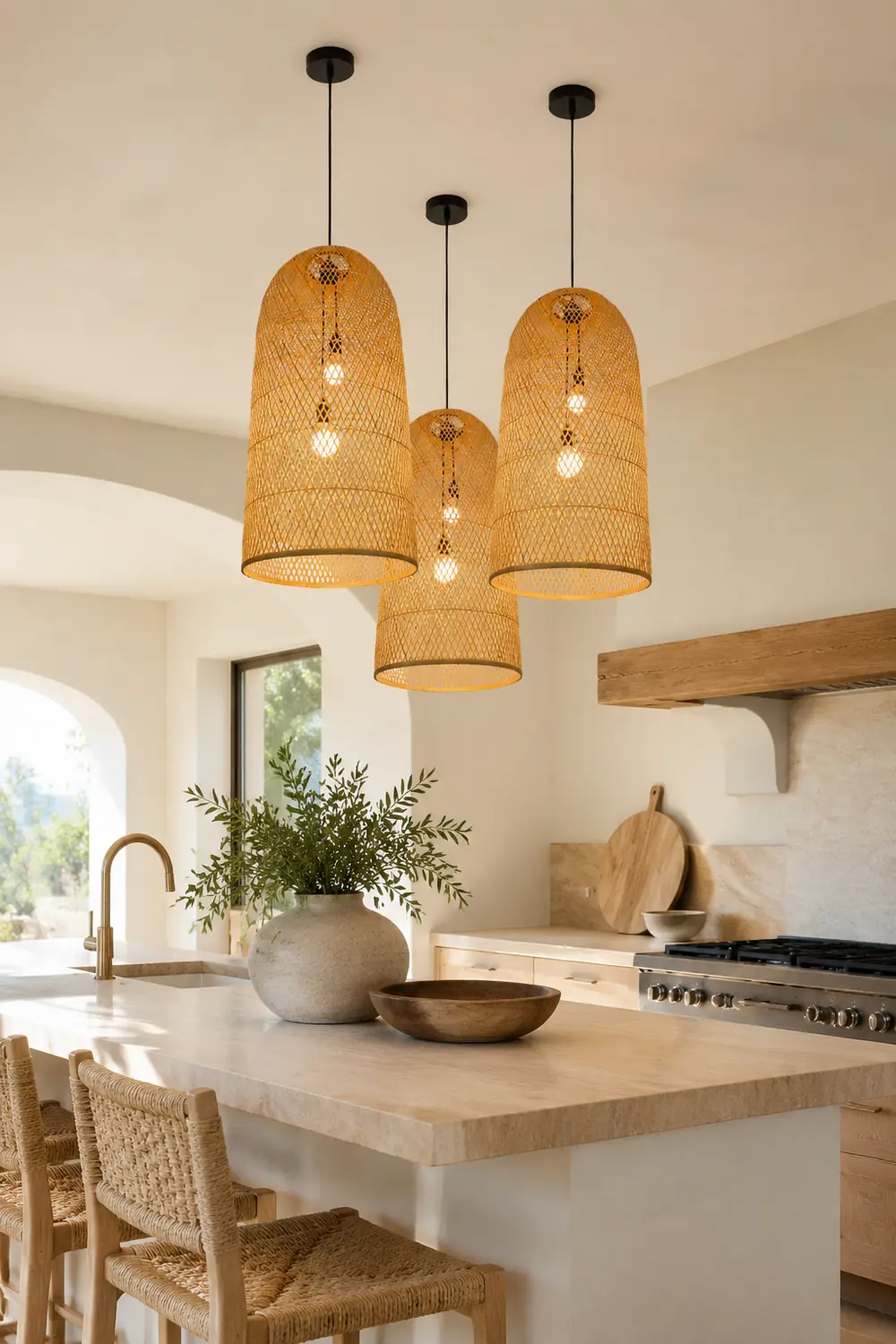 Ritta Natural Handmade Bamboo Led Pendant Light, Bedroom - Lumpaz