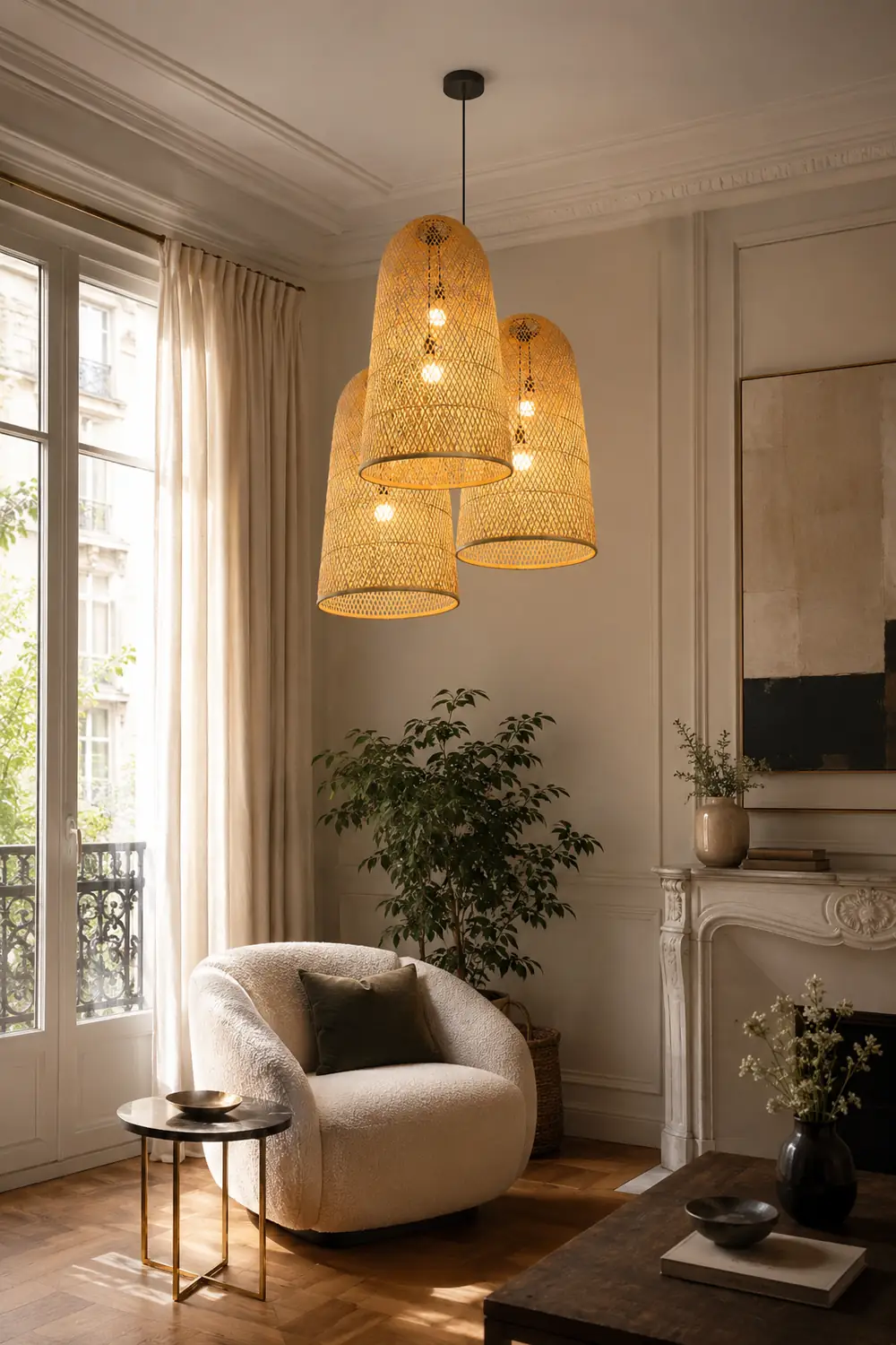 Ritta Natural Handmade Bamboo Led Pendant Light, Bedroom - Lumpaz